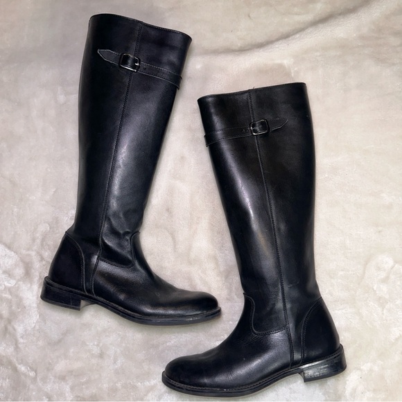Italian Shoemakers Black Tall Leather Boots Size 8 - Picture 2 of 13